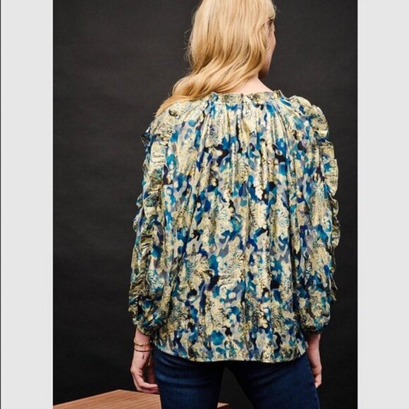 Wallis Teal Metallic Ruffle Top Tie Front Blouse Top V Neck New M - Picture 2 of 6